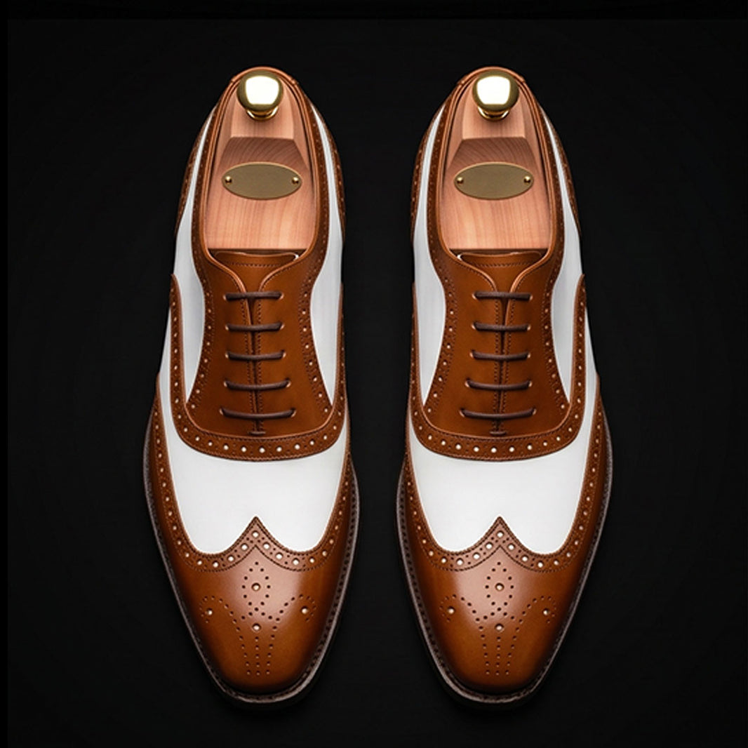 Men's Brown & White Leather Wingtip Spectator Shoes