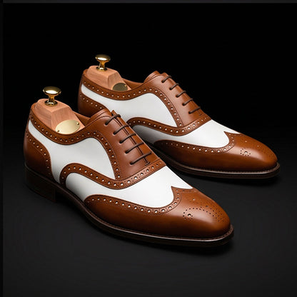 Men's Brown & White Leather Wingtip Spectator Shoes