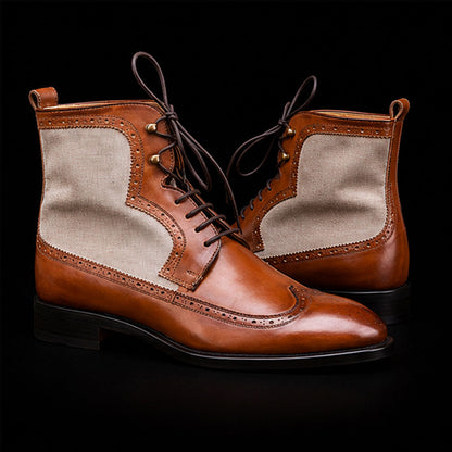Men's Brown & White Suede Leather Ankle High Boots