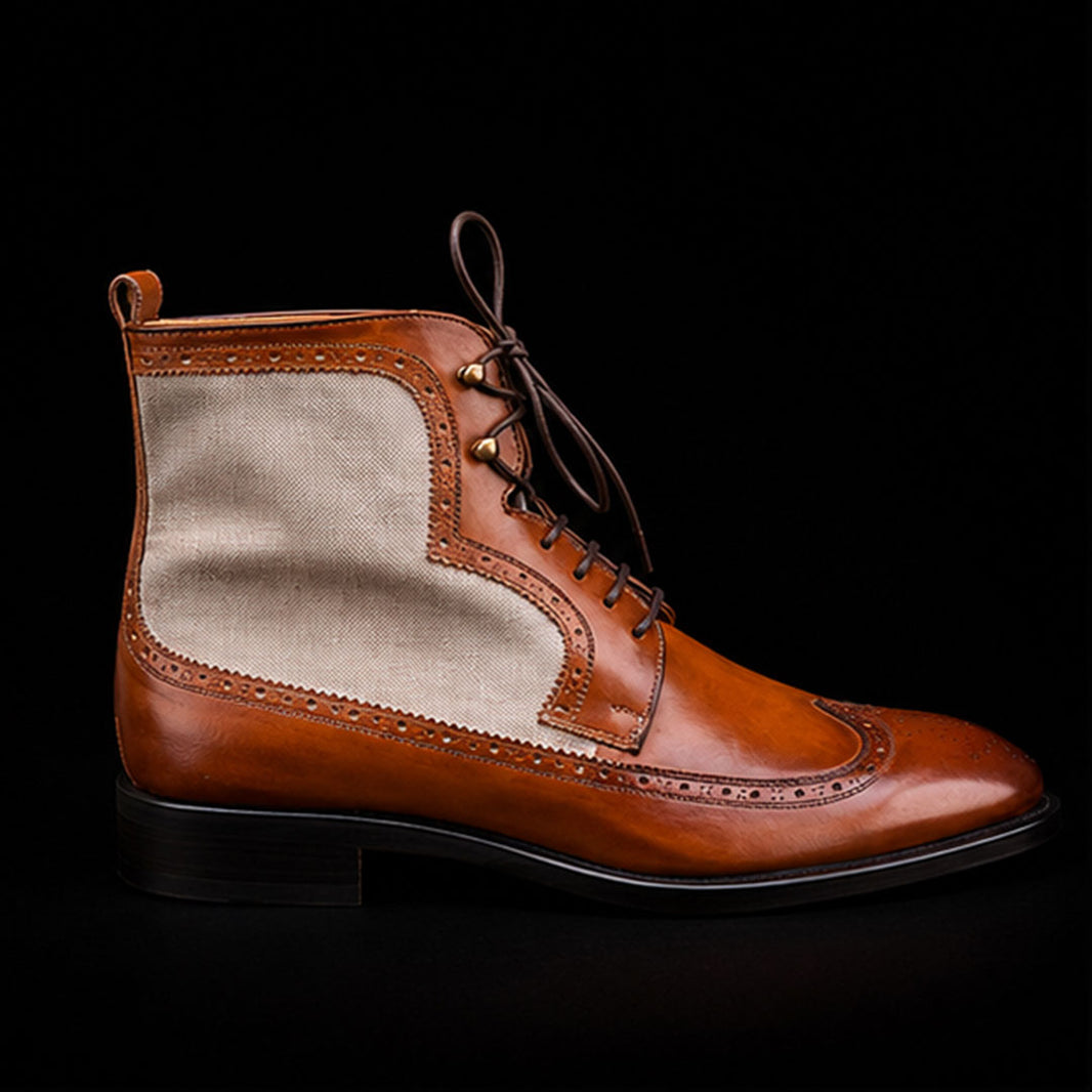 Men's Brown & White Suede Leather Ankle High Boots