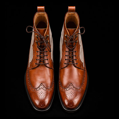 Men's Brown & White Suede Leather Ankle High Boots