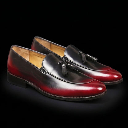 Men's Burgundy Hand Painted Leather Tassel Loafers