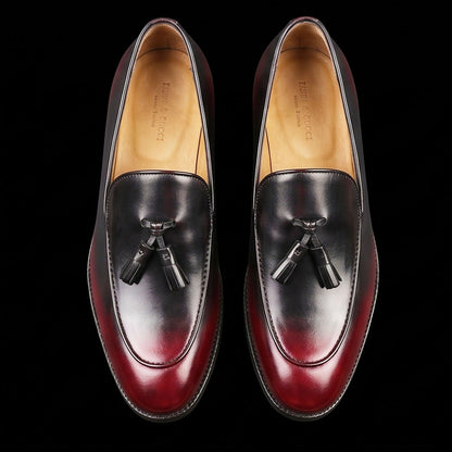 Men's Burgundy Hand Painted Leather Tassel Loafers