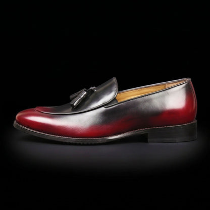 Men's Burgundy Hand Painted Leather Tassel Loafers