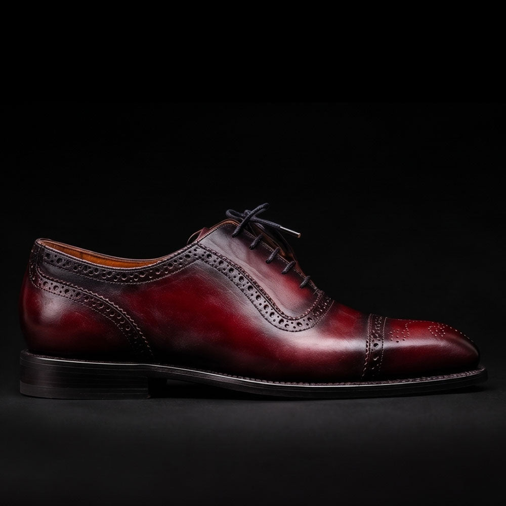 Men's Burgundy Patina Leather Oxford Shoes