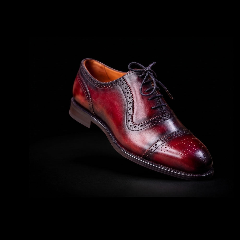Men's Burgundy Patina Leather Oxford Shoes