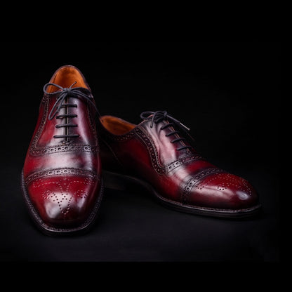 Men's Burgundy Patina Leather Oxford Shoes