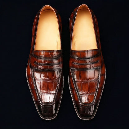 Men's Burgundy Patina Leather Penny Loafers