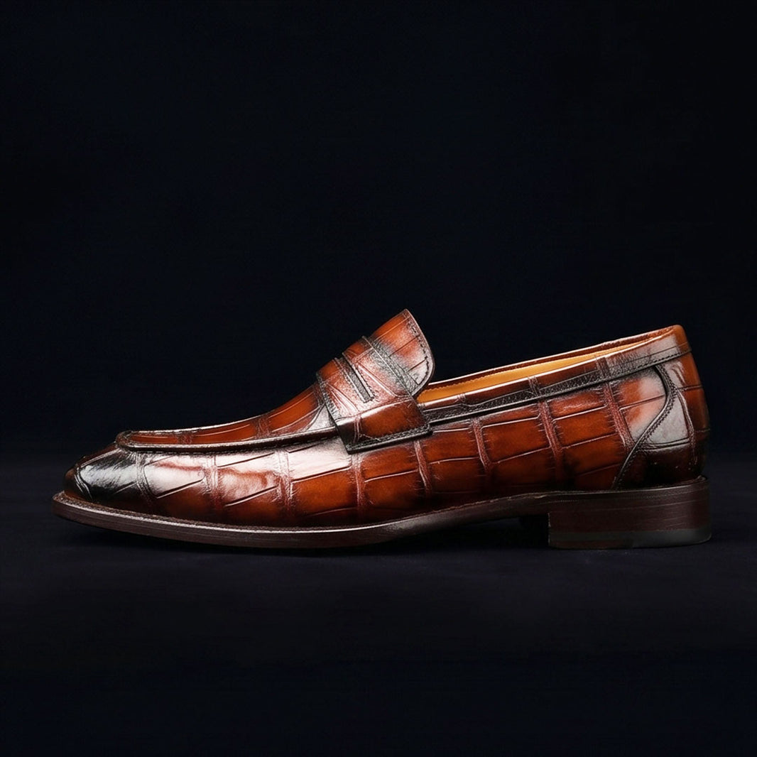 Men's Burgundy Patina Leather Penny Loafers
