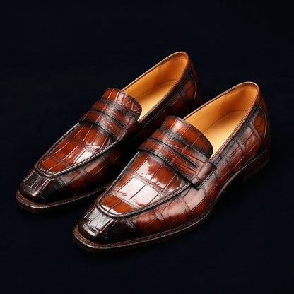Men's Burgundy Patina Leather Penny Loafers