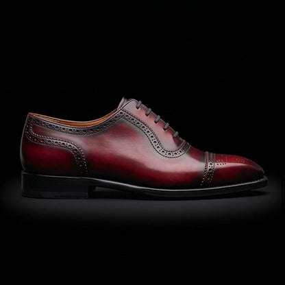 Men's Burgundy & Blue Leather Wingtip Oxford Shoes