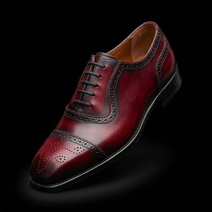 Men's Burgundy & Blue Leather Wingtip Oxford Shoes