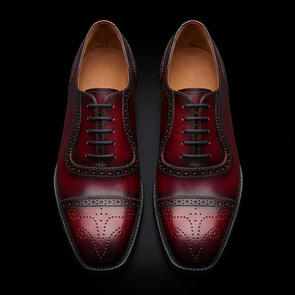 Men's Burgundy & Blue Leather Wingtip Oxford Shoes