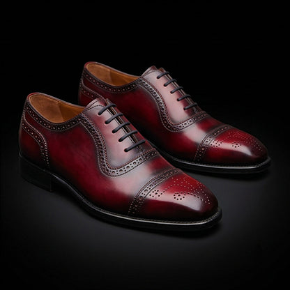 Men's Burgundy & Blue Leather Wingtip Oxford Shoes