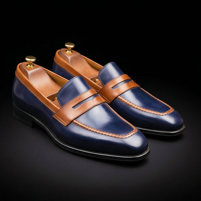 Men's Dual Tone Black & Brown Leather Penny Loafers