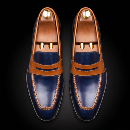 Men's Dual Tone Black & Brown Leather Penny Loafers