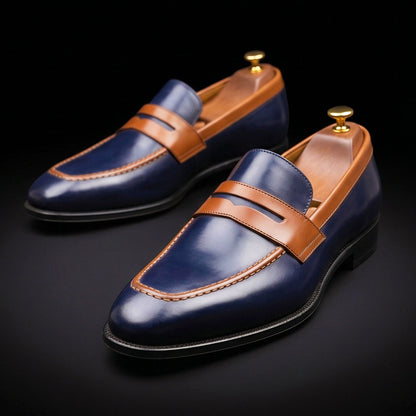 Men's Dual Tone Black & Brown Leather Penny Loafers