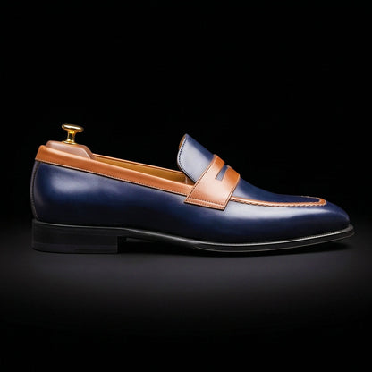 Men's Dual Tone Black & Brown Leather Penny Loafers