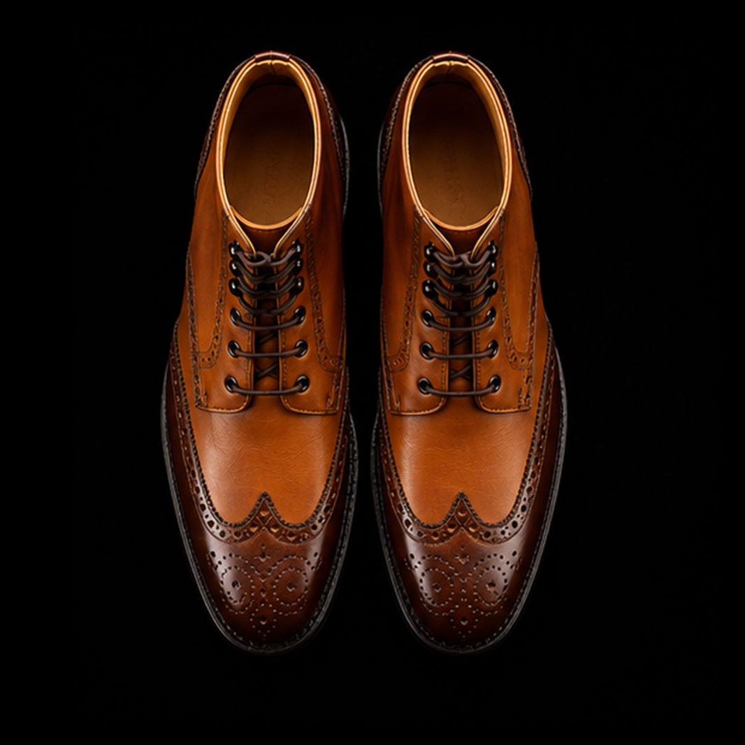 Men's Dual Tone Brown Leather Ankle High Wingtip Boots