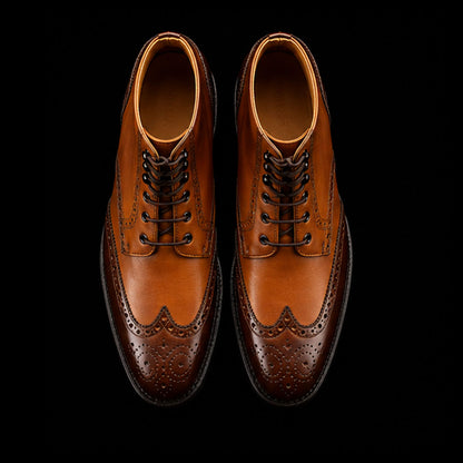Men's Dual Tone Brown Leather Ankle High Wingtip Boots