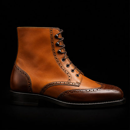 Men's Dual Tone Brown Leather Ankle High Wingtip Boots