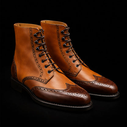 Men's Dual Tone Brown Leather Ankle High Wingtip Boots