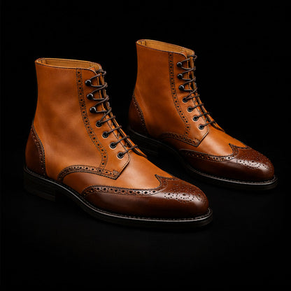 Men's Dual Tone Brown Leather Ankle High Wingtip Boots