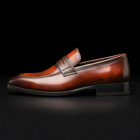 Men's Dual Tone Brown Patina Leather Penny Loafers