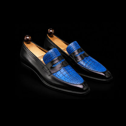 Men's Genuine Black & Blue Leather Penny Loafers