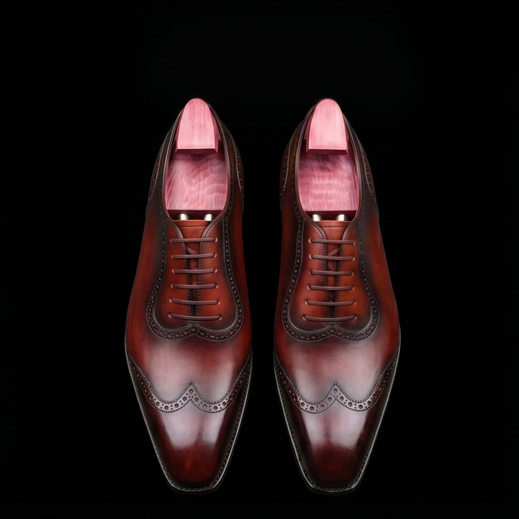 Men's Genuine Brown Leather Wingtip Oxford Shoes