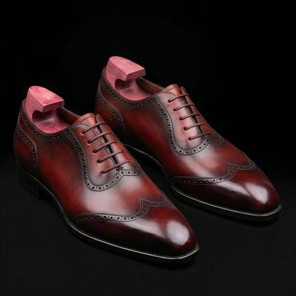 Men's Genuine Brown Leather Wingtip Oxford Shoes