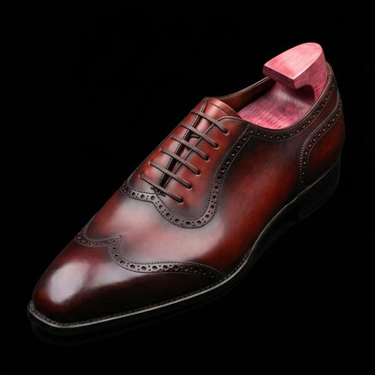 Men's Genuine Brown Leather Wingtip Oxford Shoes