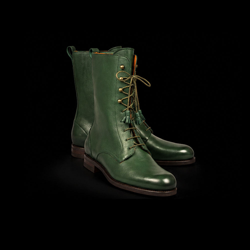 Men's Genuine Green Leather Long Boots