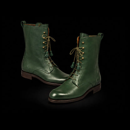 Men's Genuine Green Leather Long Boots