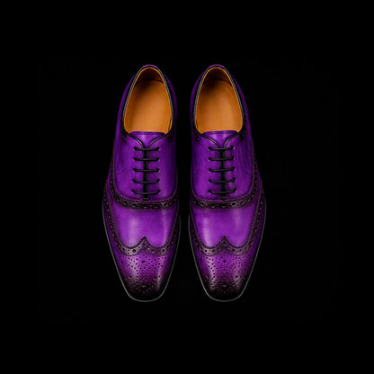 Men's Genuine Purple Leather Wingtip Oxford Shoes