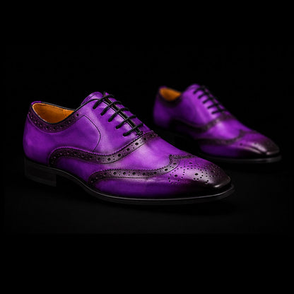 Men's Genuine Purple Leather Wingtip Oxford Shoes