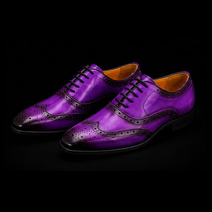 Men's Genuine Purple Leather Wingtip Oxford Shoes