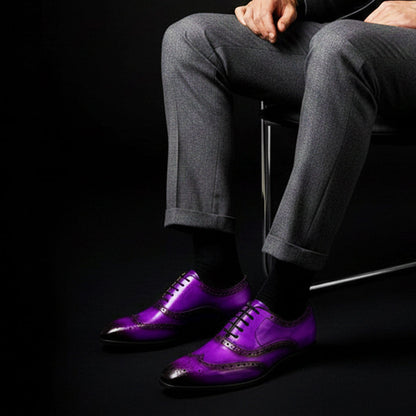 Men's Genuine Purple Leather Wingtip Oxford Shoes
