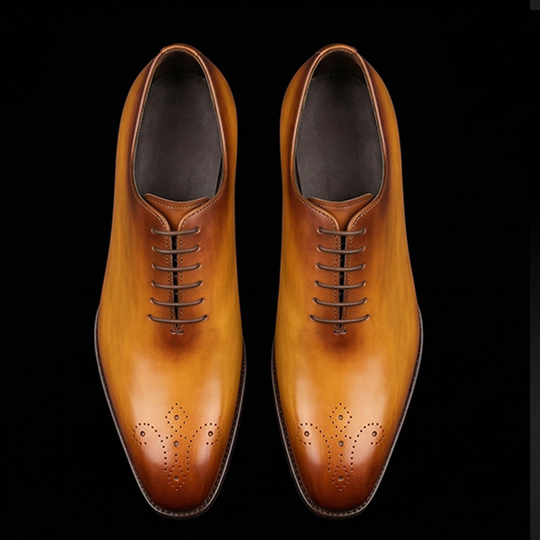 Men's Genuine Tan Leather Whole Cut Brogue Shoes