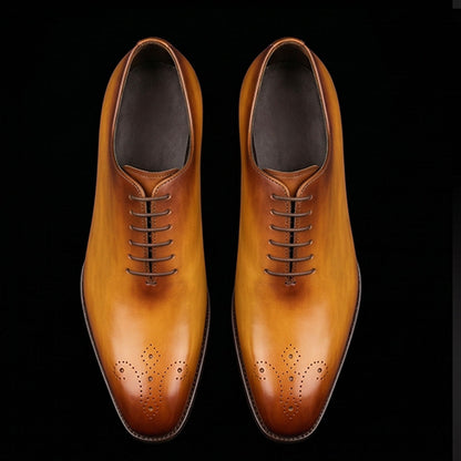 Men's Genuine Tan Leather Whole Cut Brogue Shoes