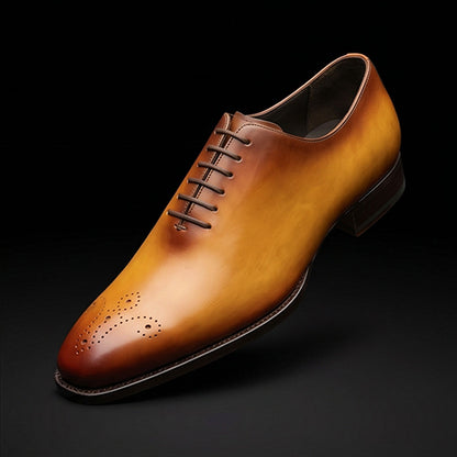Men's Genuine Tan Leather Whole Cut Brogue Shoes