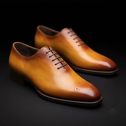 Men's Genuine Tan Leather Whole Cut Brogue Shoes