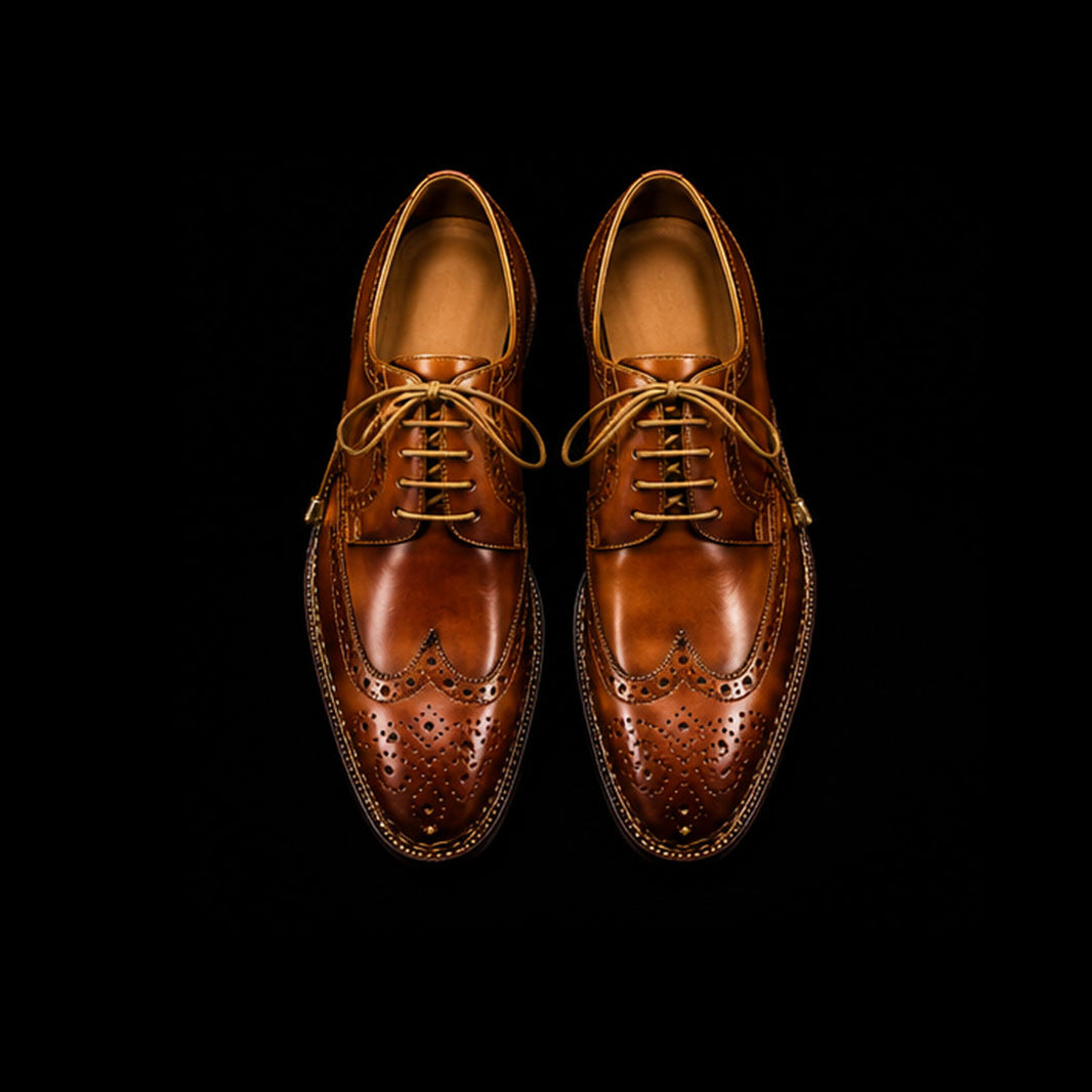 Men's Genuine Tan Leather Wingtip Oxford Shoes
