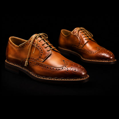 Men's Genuine Tan Leather Wingtip Oxford Shoes