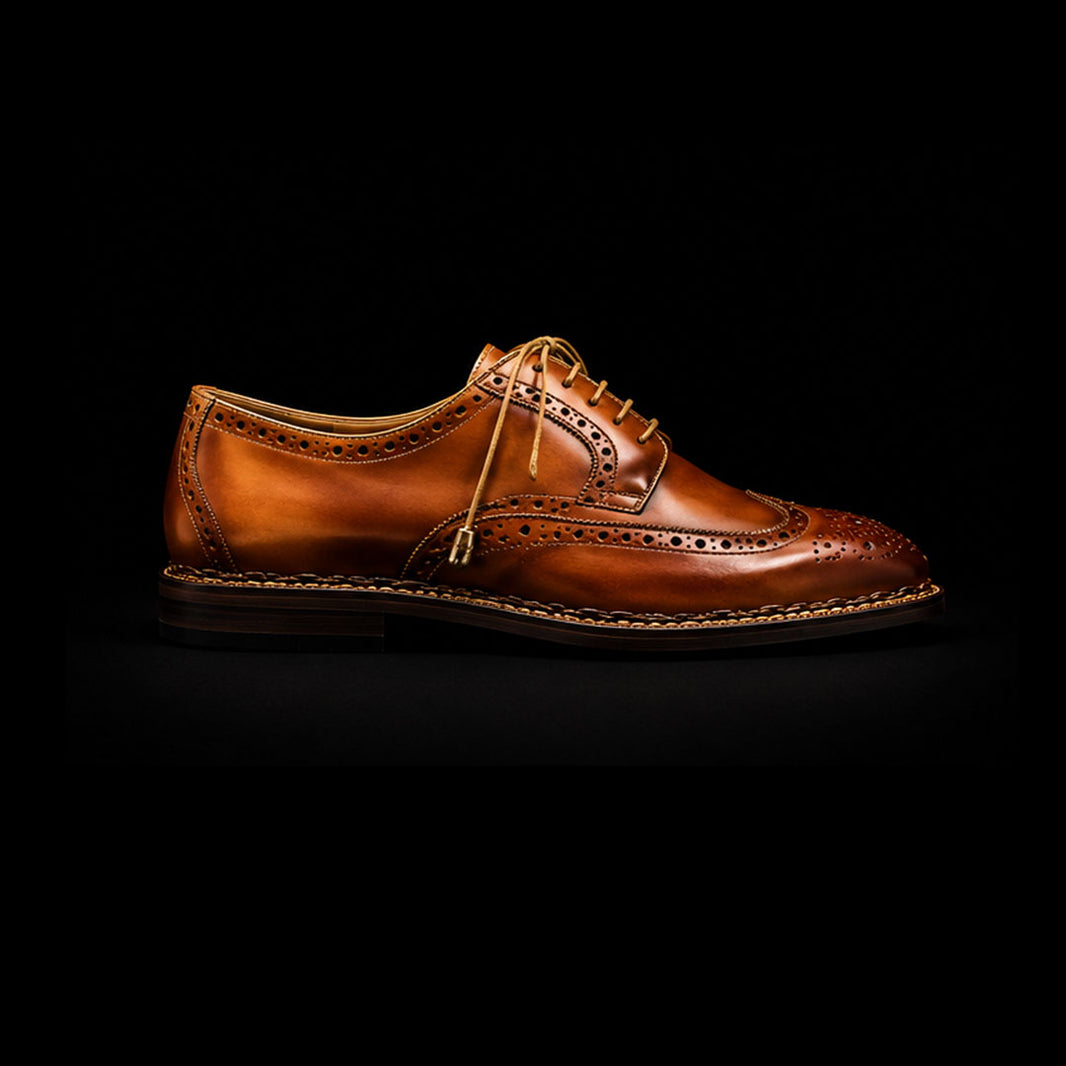 Men's Genuine Tan Leather Wingtip Oxford Shoes