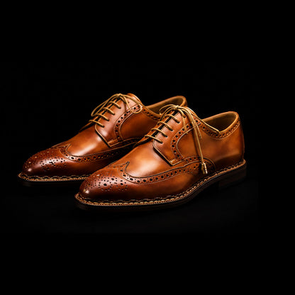 Men's Genuine Tan Leather Wingtip Oxford Shoes
