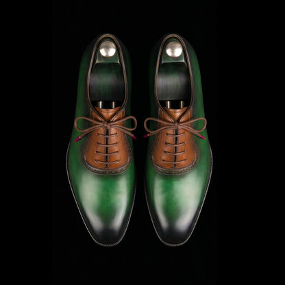 Men's Green & Brown Patina Leather Oxford Shoes