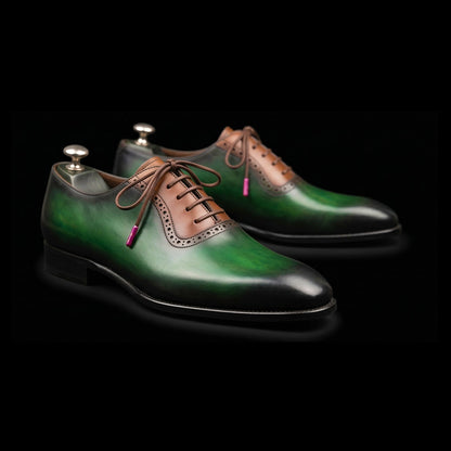 Men's Green & Brown Patina Leather Oxford Shoes