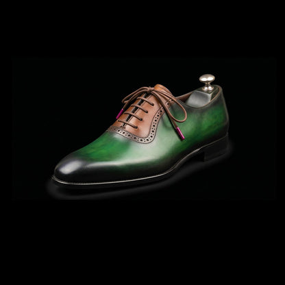 Men's Green & Brown Patina Leather Oxford Shoes