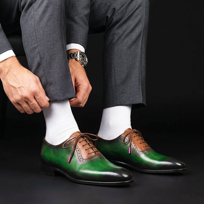 Men's Green & Brown Patina Leather Oxford Shoes